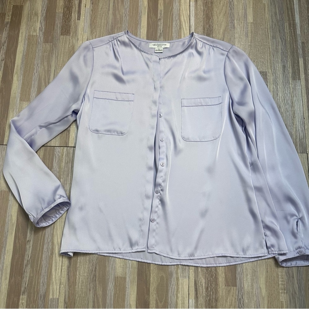 Liz Claiborne Petite Lavender Satin Blouse Size Petite Large